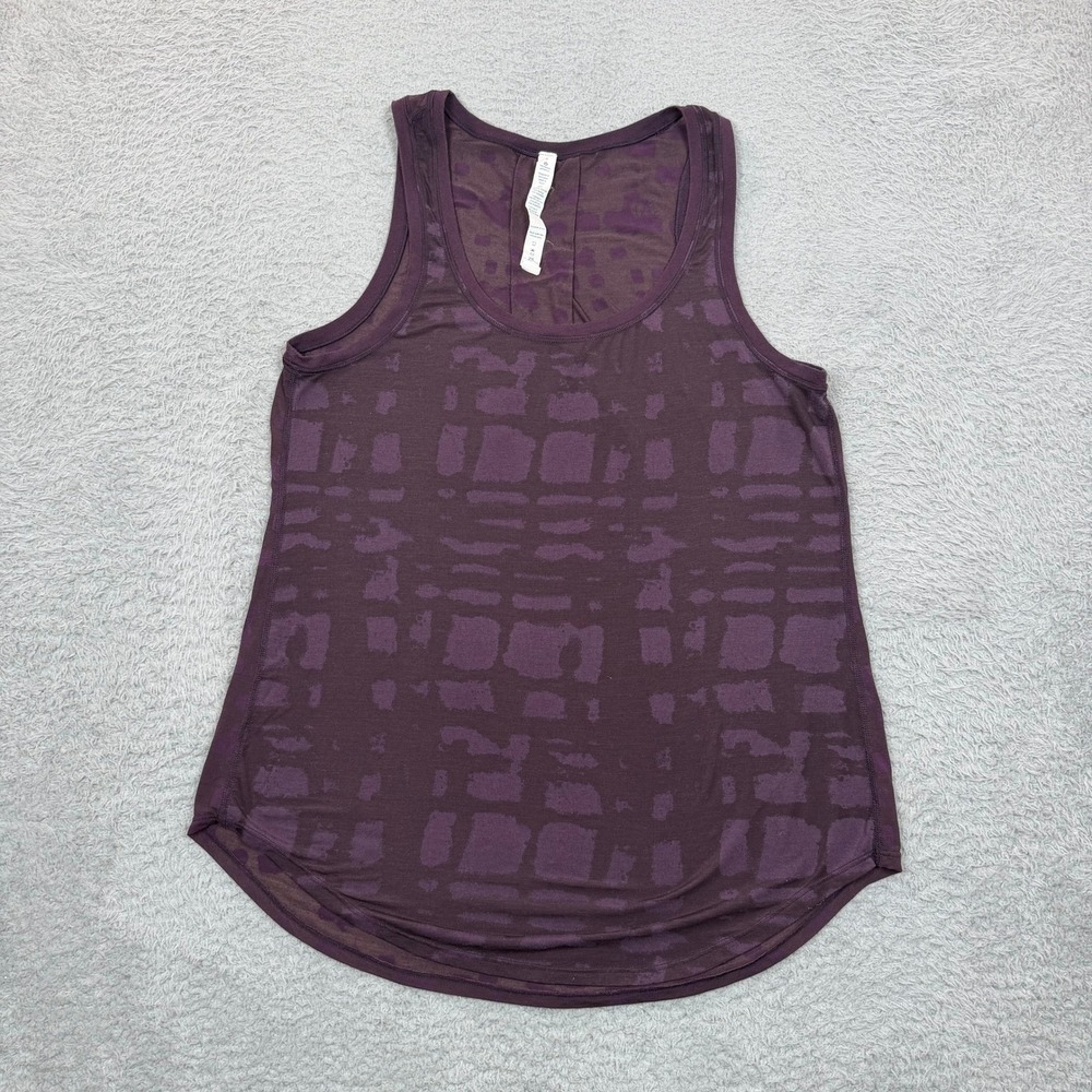 Lululemon Plum Purple Abstract Print Pleated Racerback Tank Top Womens 6